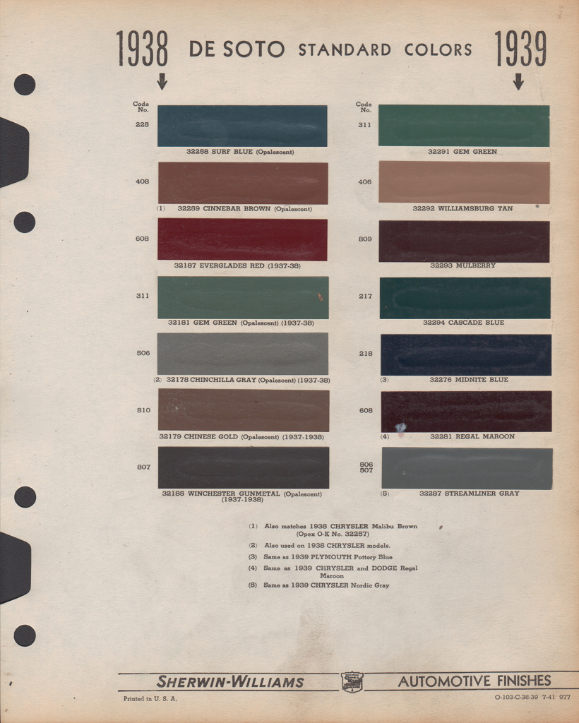 1938 DeSoto Paint Charts Williams 2